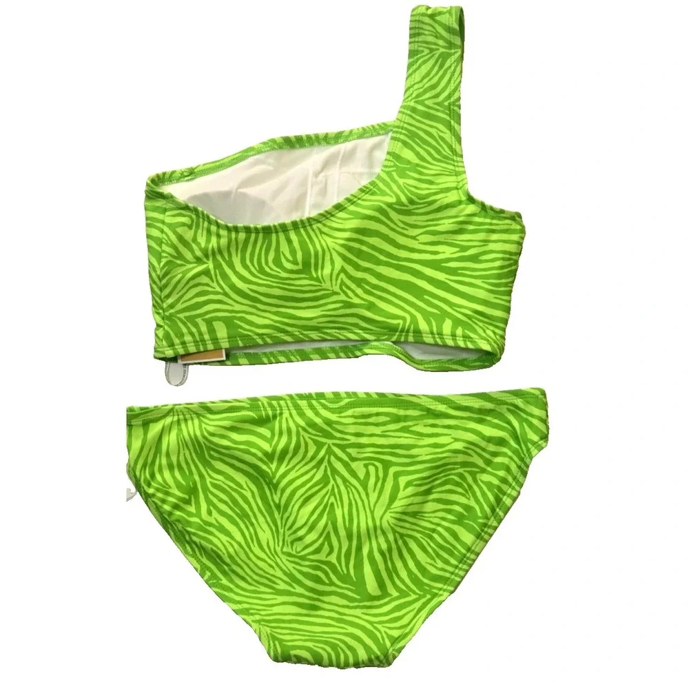 Michael Kors One Shoulder O-Ring 2 piece swimsuit Women's S Green Apple NWT‎